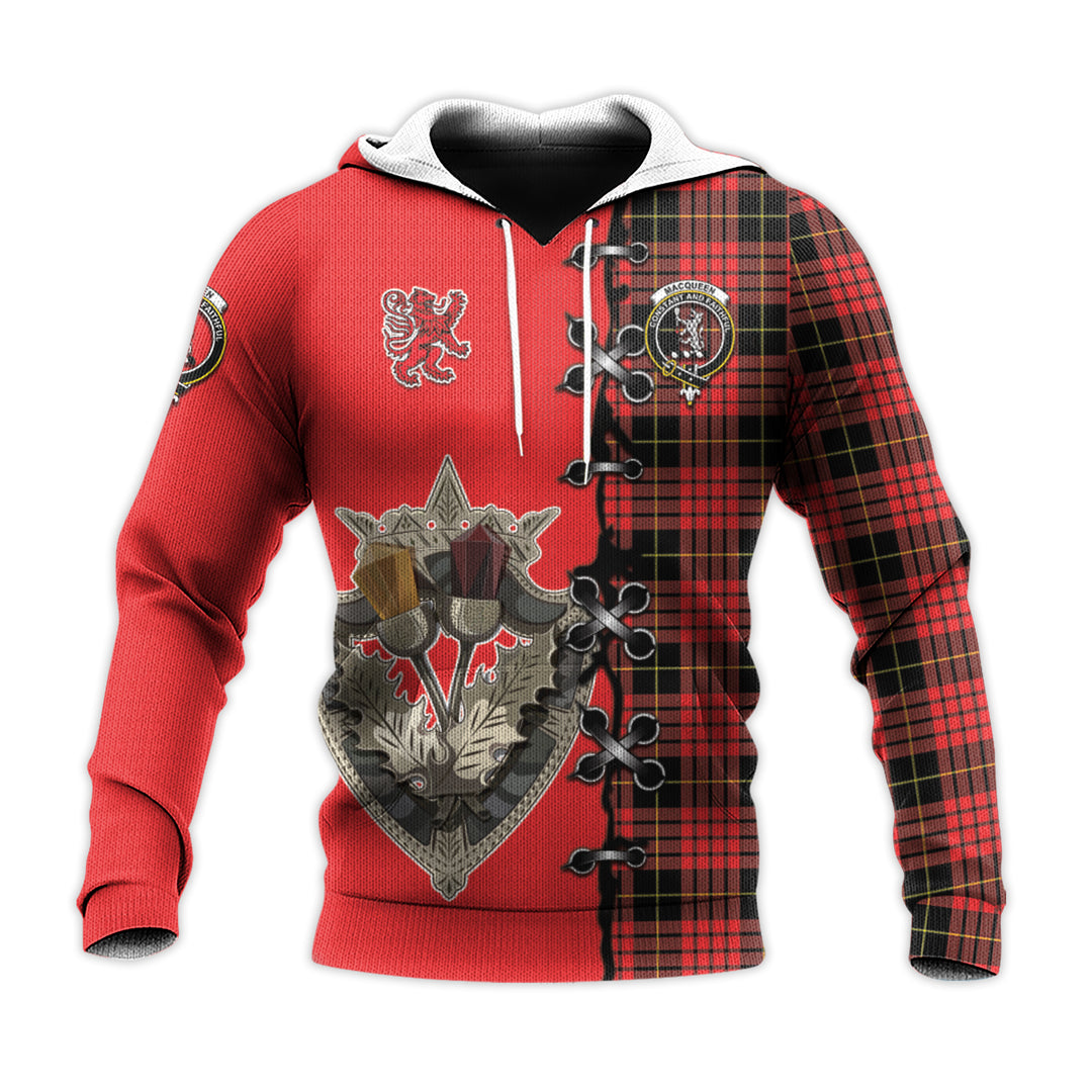 MacQueen Modern Tartan Hoodie - Lion Rampant And Celtic Thistle Style