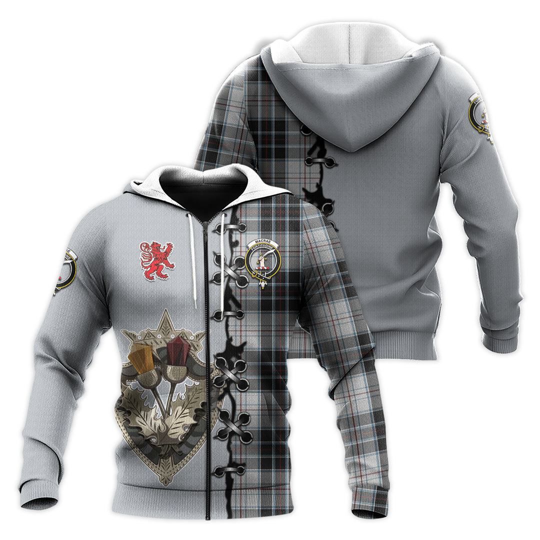 MacRae Dress Tartan Hoodie - Lion Rampant And Celtic Thistle Style
