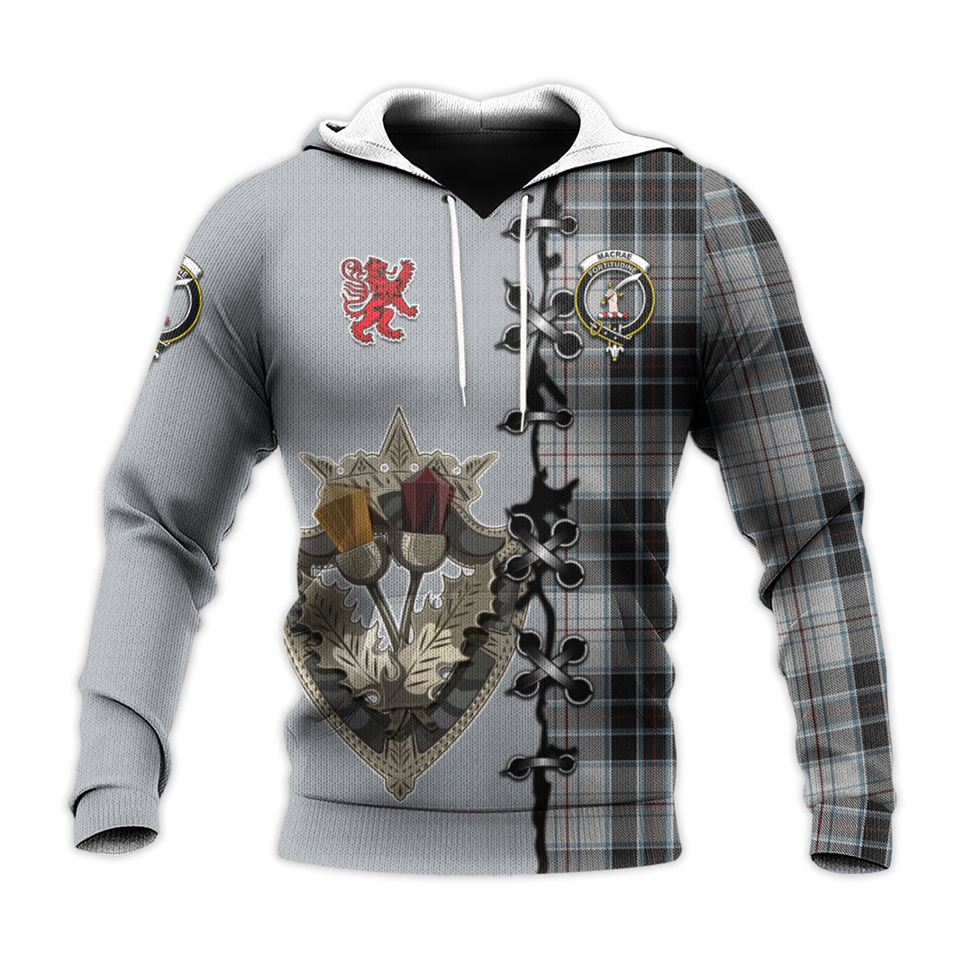 MacRae Dress Tartan Hoodie - Lion Rampant And Celtic Thistle Style
