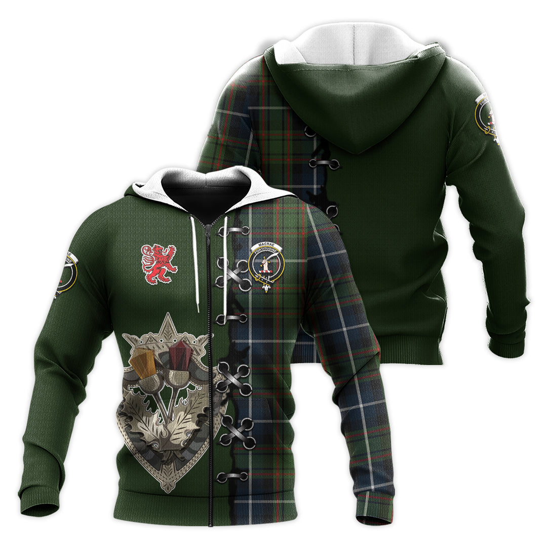 MacRae Hunting Tartan Hoodie - Lion Rampant And Celtic Thistle Style