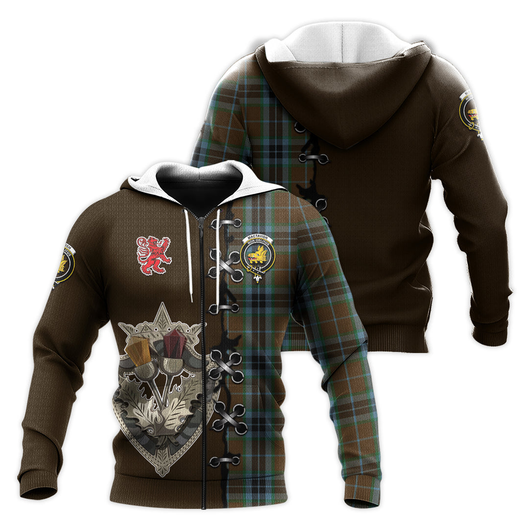 MacTavish Hunting Tartan Hoodie - Lion Rampant And Celtic Thistle Style