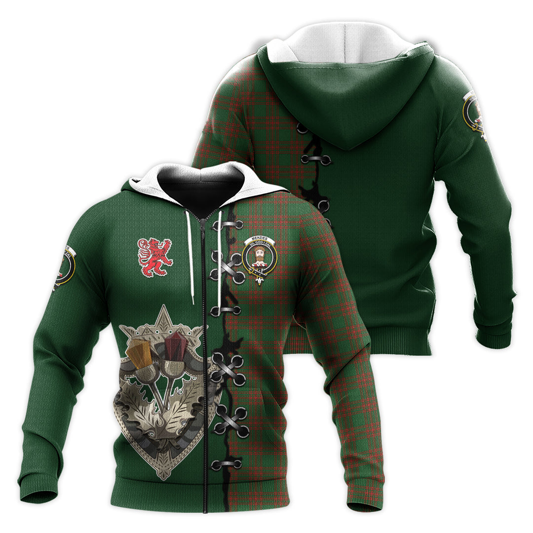 Menzies Tartan Hoodie - Lion Rampant And Celtic Thistle Style