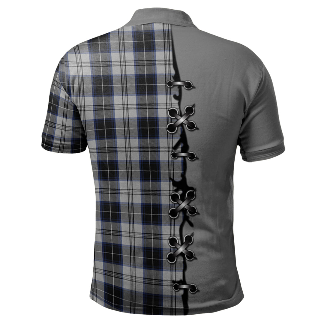 Menzies Black Dress Tartan Polo Shirt - Lion Rampant And Celtic Thistle Style