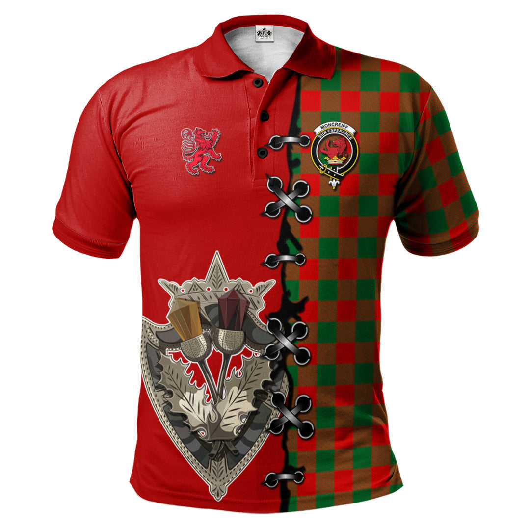 Moncrieff Modern Tartan Polo Shirt - Lion Rampant And Celtic Thistle Style