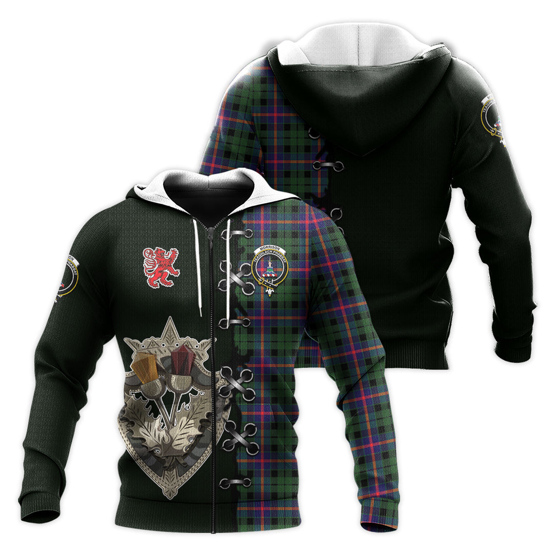 Morrison Modern Tartan Hoodie - Lion Rampant And Celtic Thistle Style