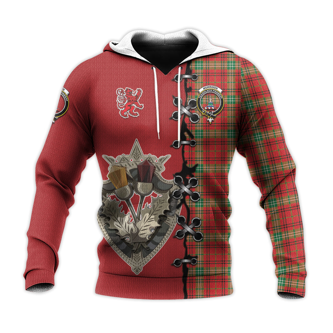 Morrison Red Modern Tartan Hoodie - Lion Rampant And Celtic Thistle Style