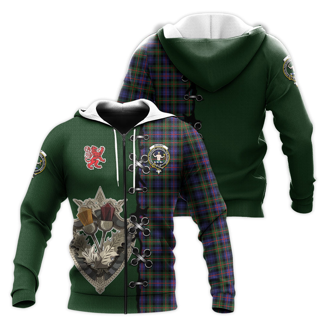 Murray of Atholl Modern Tartan Hoodie - Lion Rampant And Celtic Thistle Style