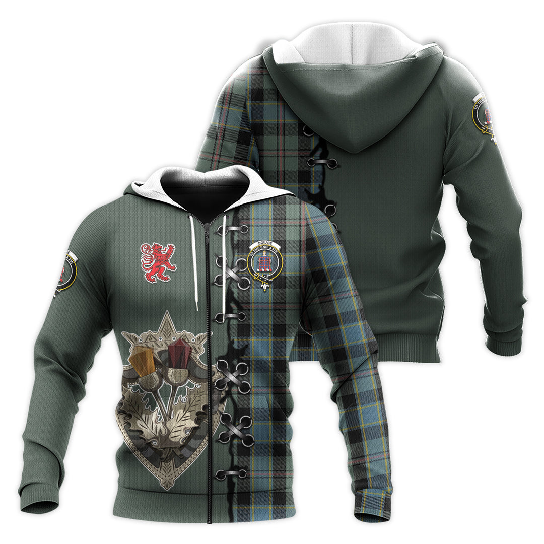 Ogilvie (Ogilvy) Hunting Tartan Hoodie - Lion Rampant And Celtic Thistle Style