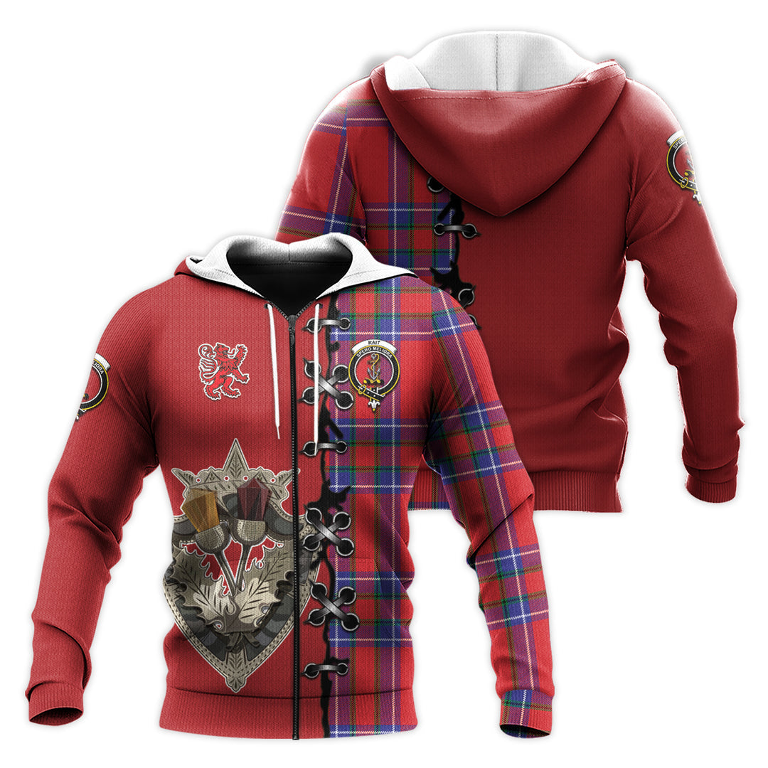 Rait Tartan Hoodie - Lion Rampant And Celtic Thistle Style