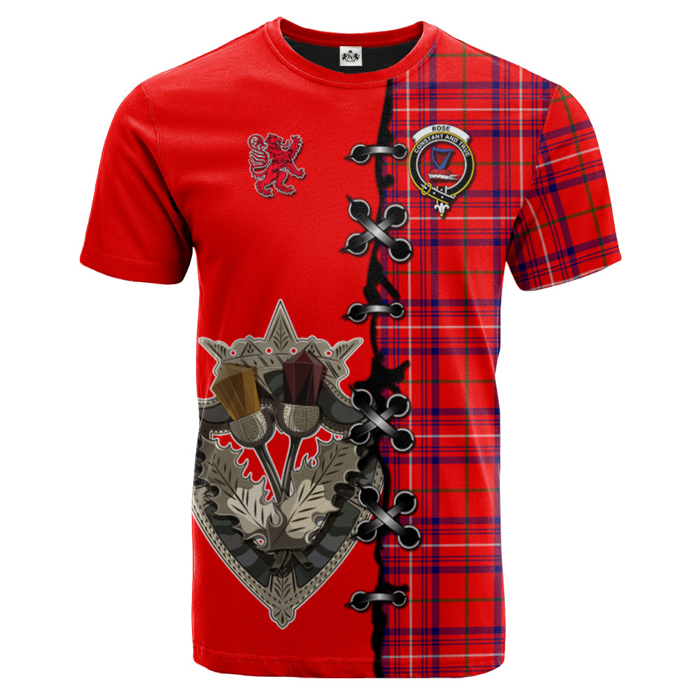 Rose Modern Tartan T-shirt - Lion Rampant And Celtic Thistle Style