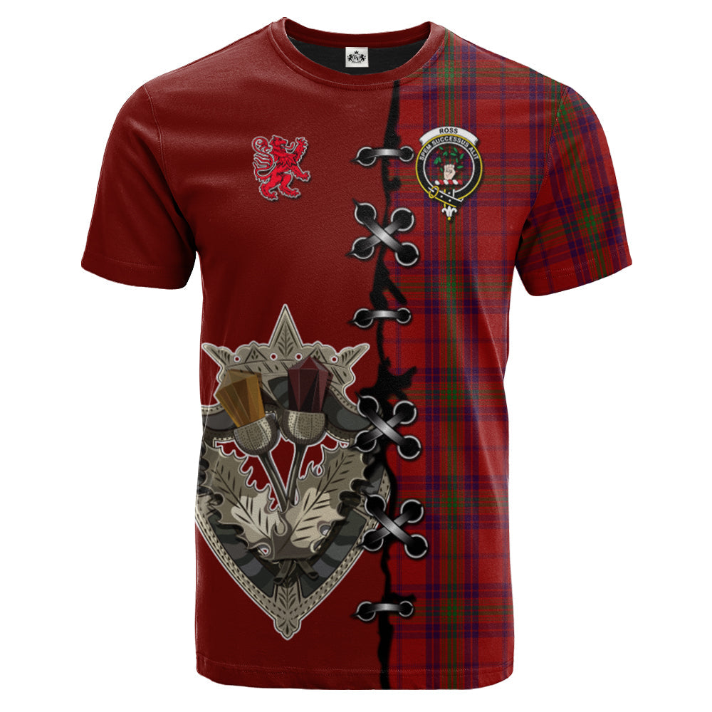Ross Old Tartan T-shirt - Lion Rampant And Celtic Thistle Style