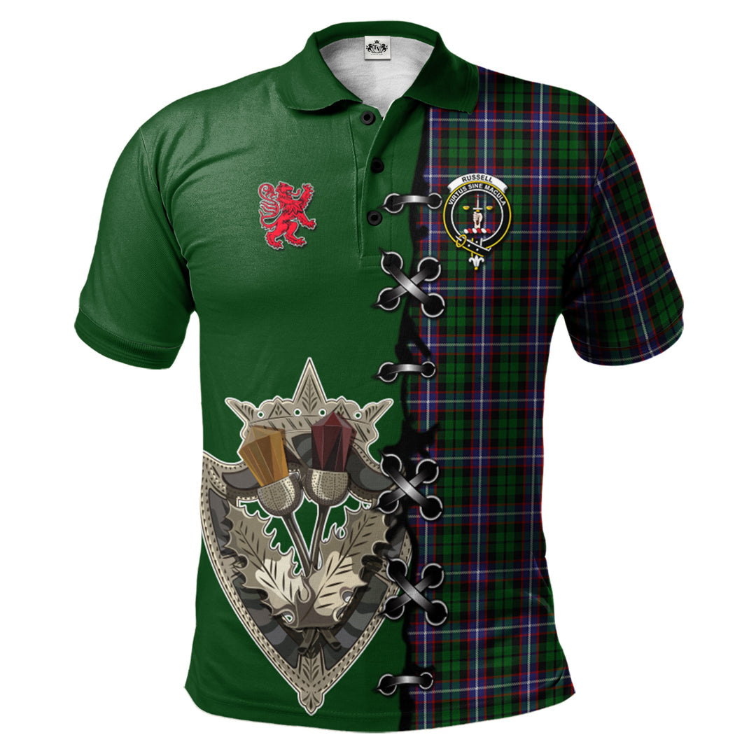 Russell Tartan Polo Shirt - Lion Rampant And Celtic Thistle Style