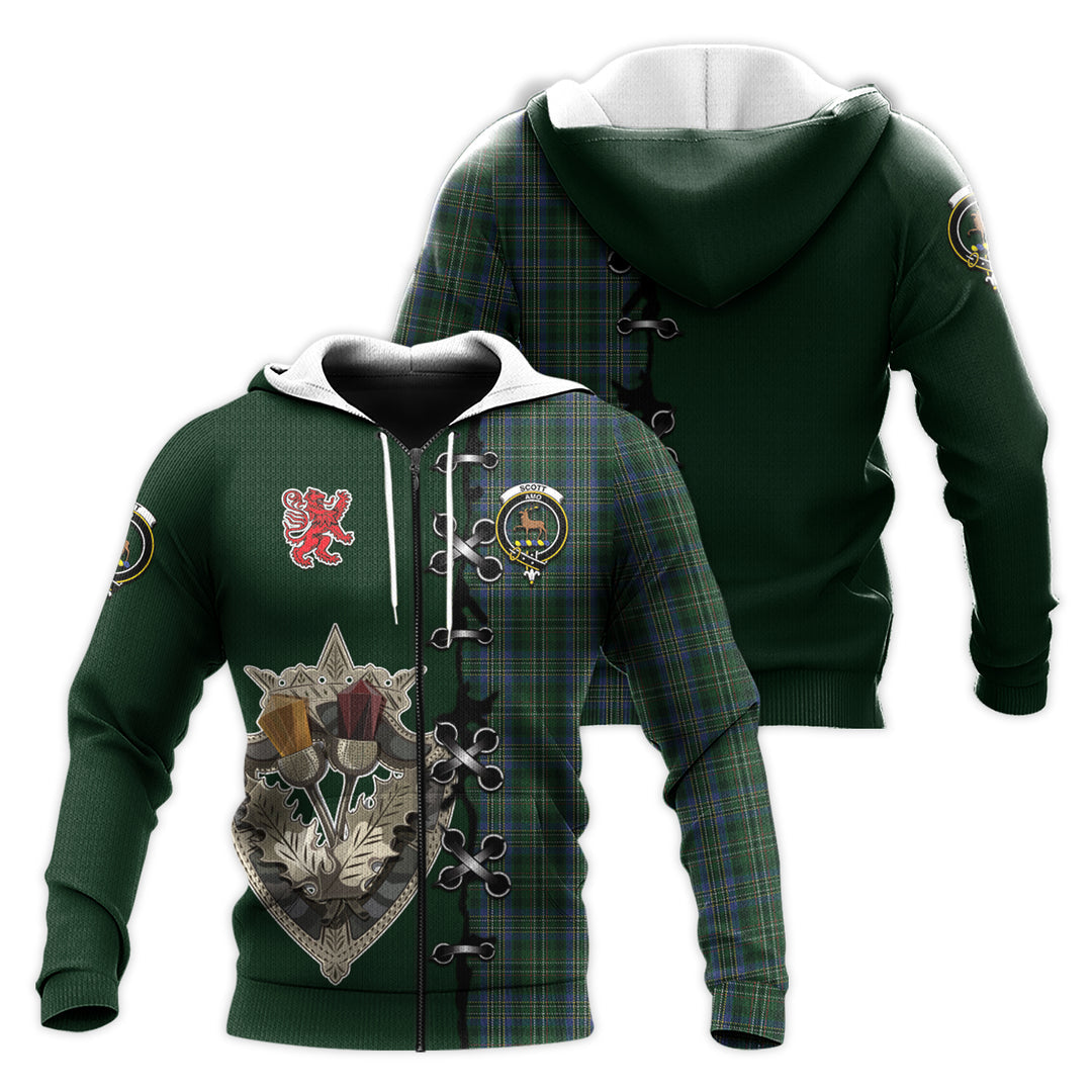 Scott Hunting Tartan Hoodie - Lion Rampant And Celtic Thistle Style